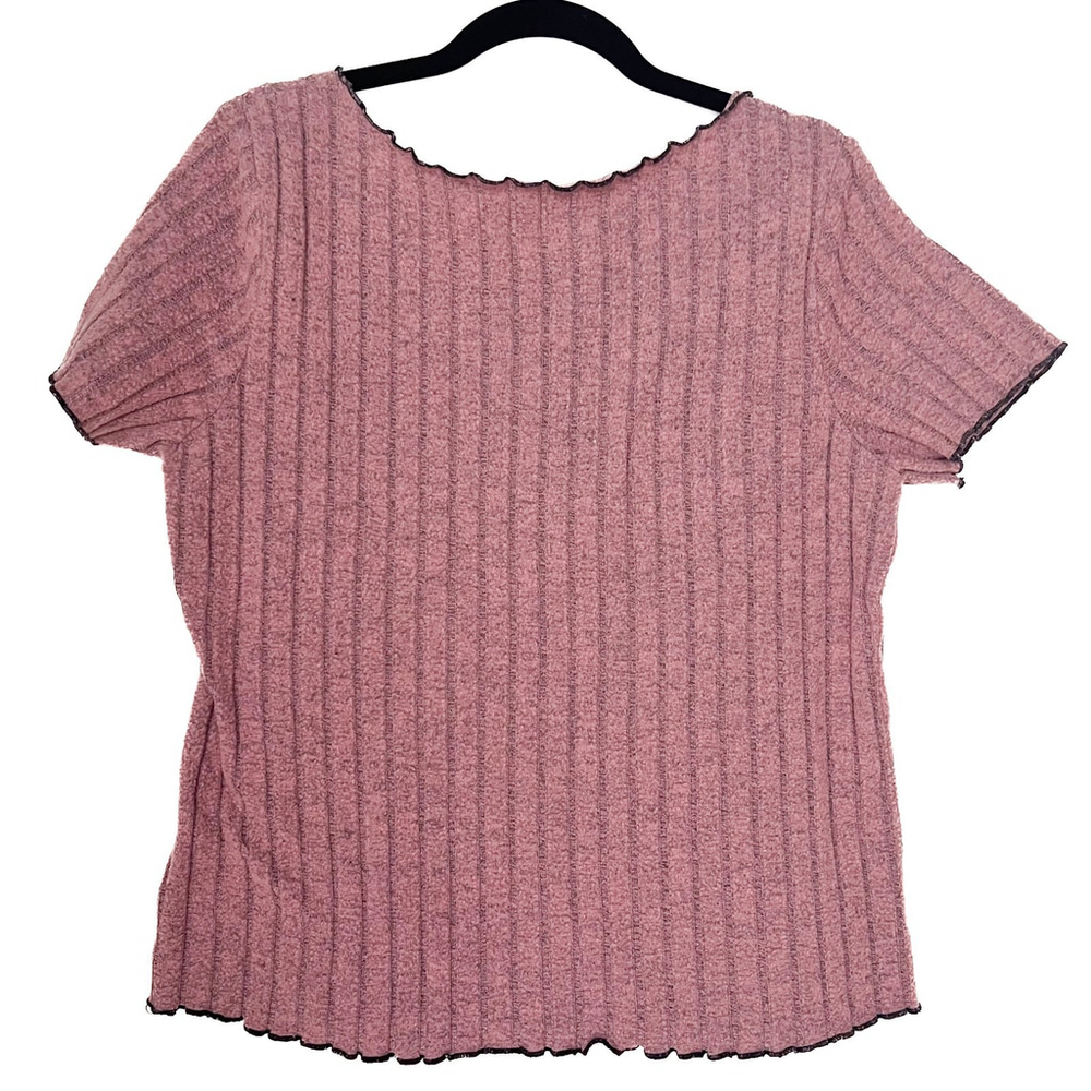 Mauve Ribbed Knit Henley Top Ruffle Trim and Bow Womens L Coquette Y2K Preppy - Picture 3 of 6